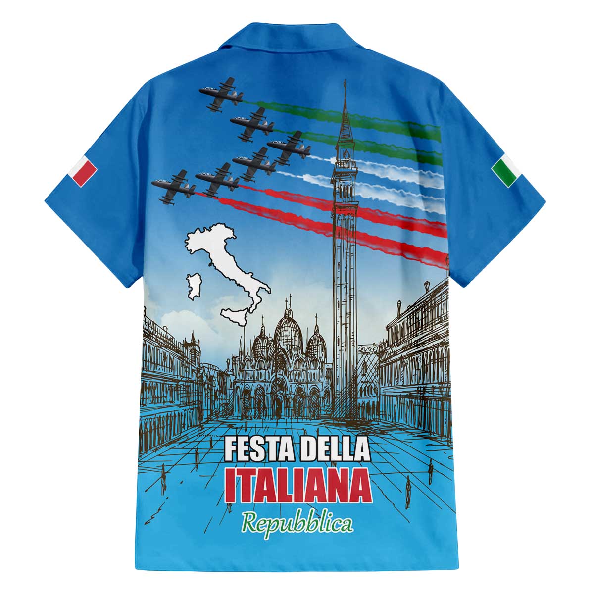 Italy Republic Day Family Matching Off The Shoulder Long Sleeve Dress and Hawaiian Shirt Festa della Repubblica with Frecce Tricolori