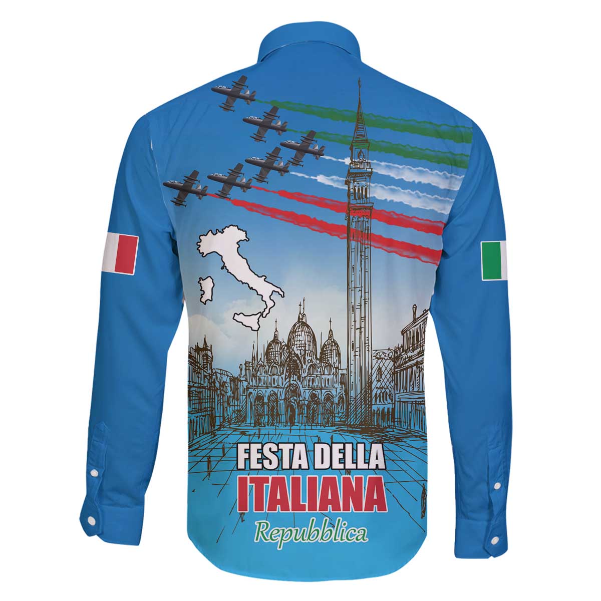 Italy Republic Day Family Matching Off The Shoulder Long Sleeve Dress and Hawaiian Shirt Festa della Repubblica with Frecce Tricolori