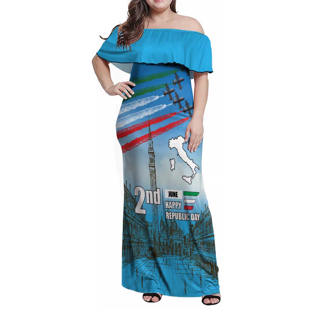 Italy Republic Day Family Matching Off Shoulder Maxi Dress and Hawaiian Shirt Festa della Repubblica with Frecce Tricolori