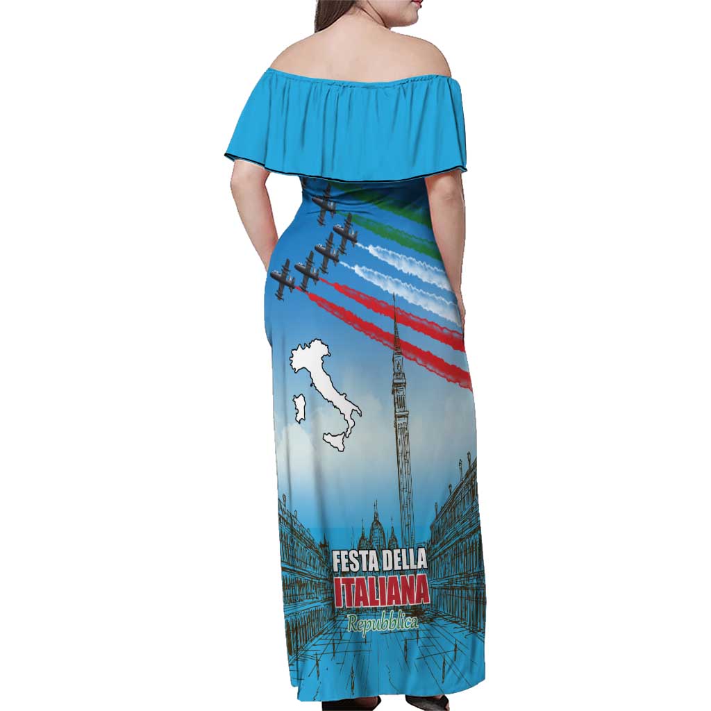 Italy Republic Day Family Matching Off Shoulder Maxi Dress and Hawaiian Shirt Festa della Repubblica with Frecce Tricolori