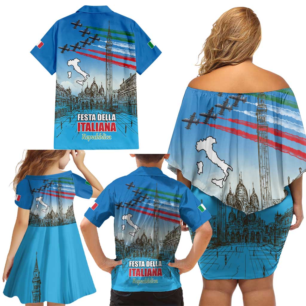 Italy Republic Day Family Matching Off Shoulder Short Dress and Hawaiian Shirt Festa della Repubblica with Frecce Tricolori