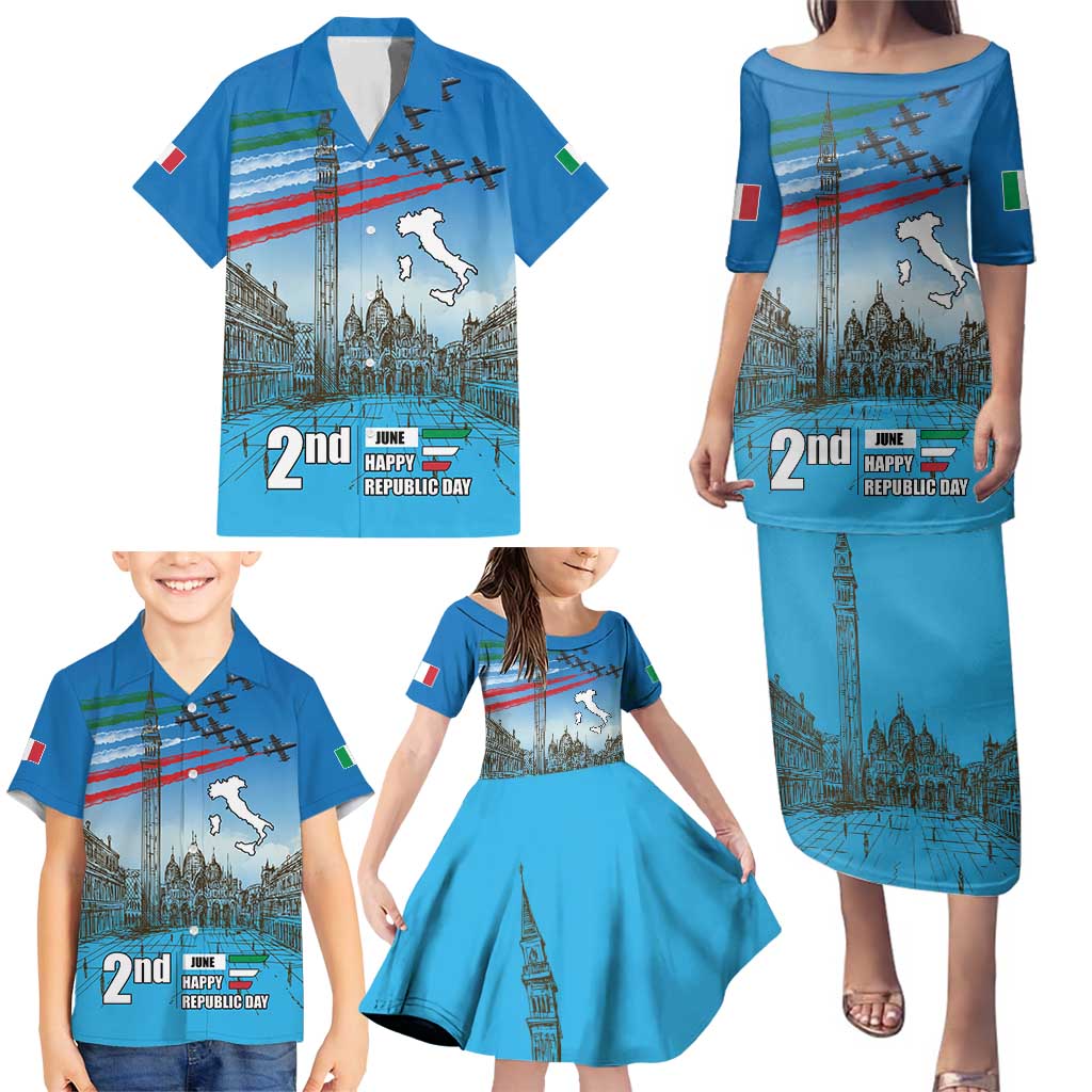 Italy Republic Day Family Matching Puletasi and Hawaiian Shirt Festa della Repubblica with Frecce Tricolori