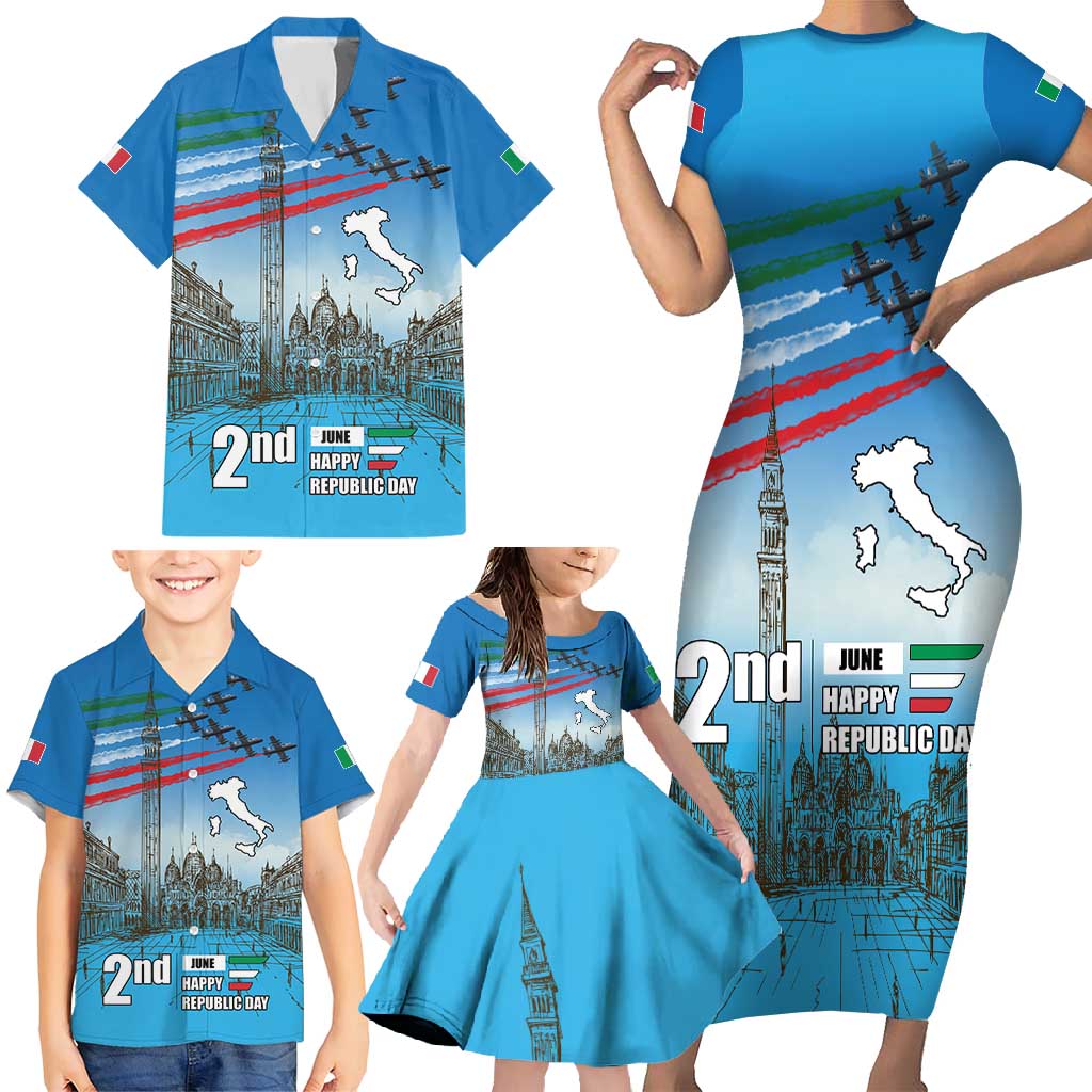 Italy Republic Day Family Matching Short Sleeve Bodycon Dress and Hawaiian Shirt Festa della Repubblica with Frecce Tricolori