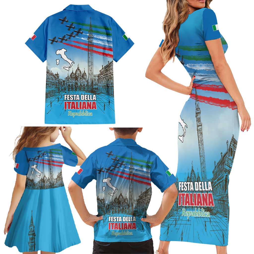 Italy Republic Day Family Matching Short Sleeve Bodycon Dress and Hawaiian Shirt Festa della Repubblica with Frecce Tricolori