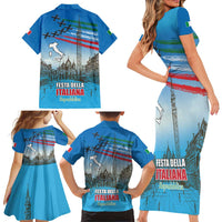 Italy Republic Day Family Matching Short Sleeve Bodycon Dress and Hawaiian Shirt Festa della Repubblica with Frecce Tricolori