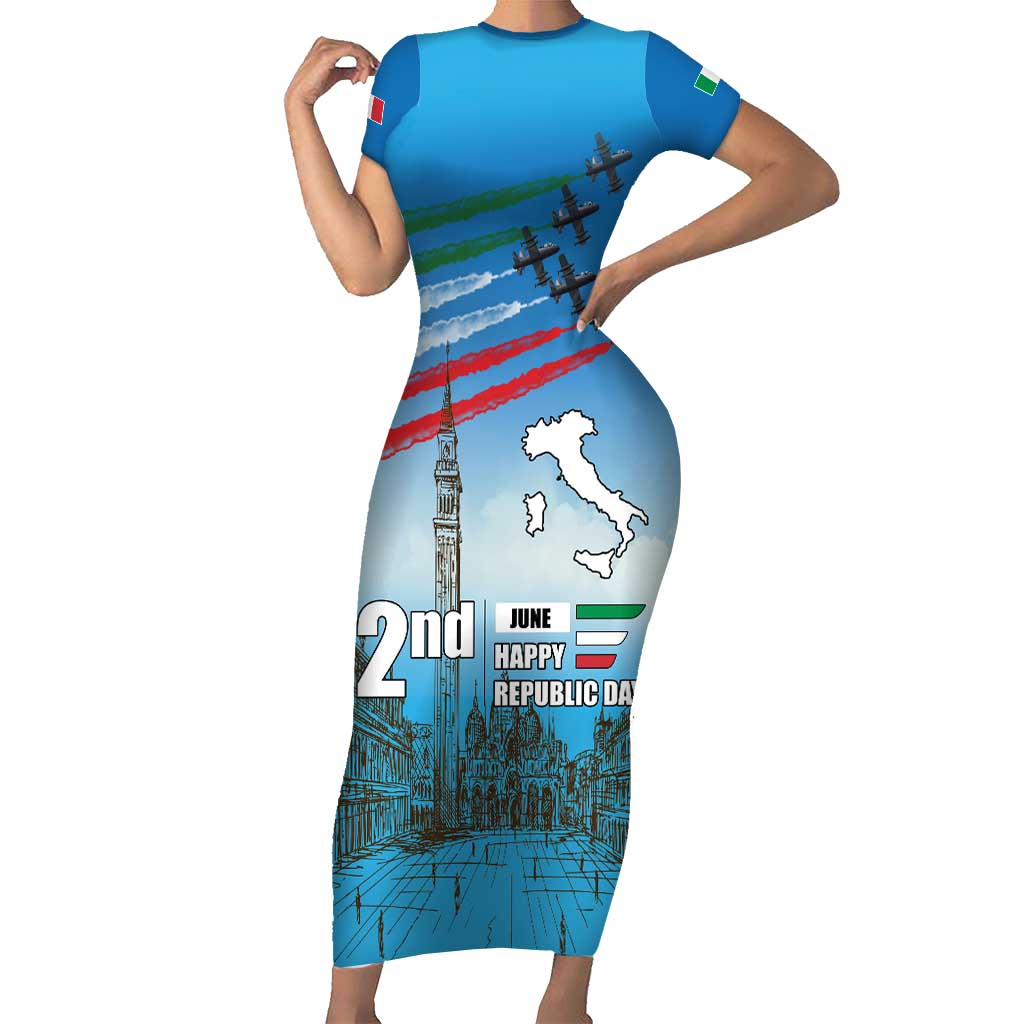 Italy Republic Day Family Matching Short Sleeve Bodycon Dress and Hawaiian Shirt Festa della Repubblica with Frecce Tricolori