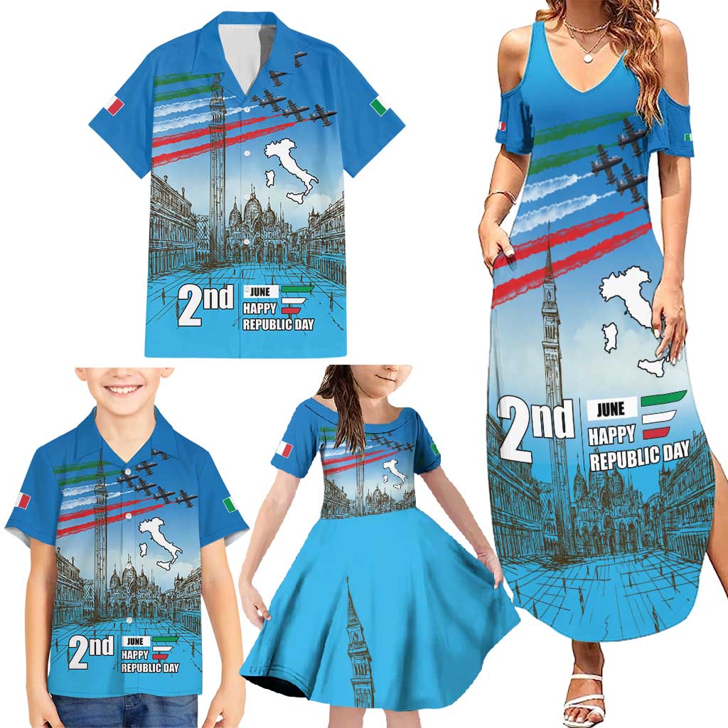 Italy Republic Day Family Matching Summer Maxi Dress and Hawaiian Shirt Festa della Repubblica with Frecce Tricolori
