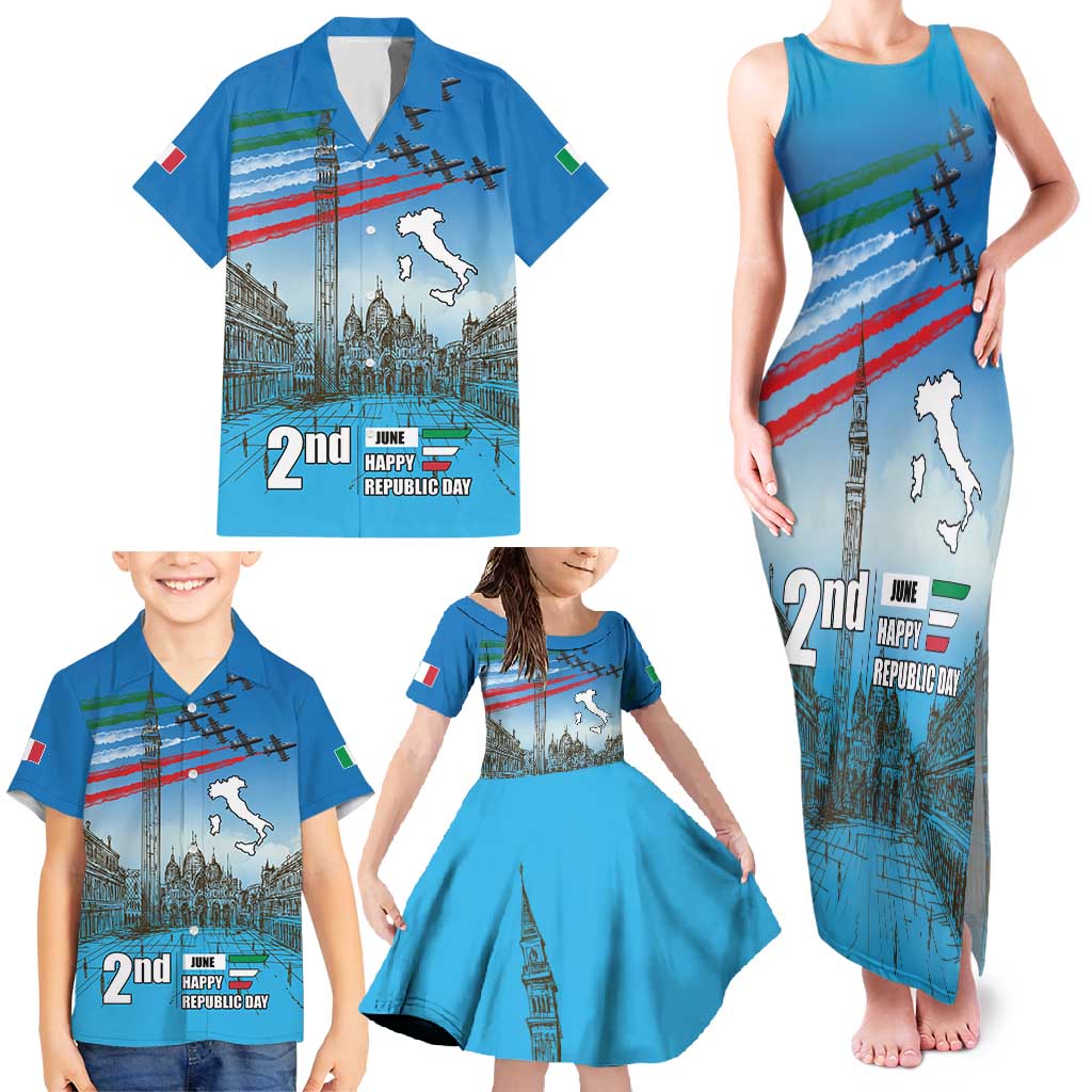 Italy Republic Day Family Matching Tank Maxi Dress and Hawaiian Shirt Festa della Repubblica with Frecce Tricolori