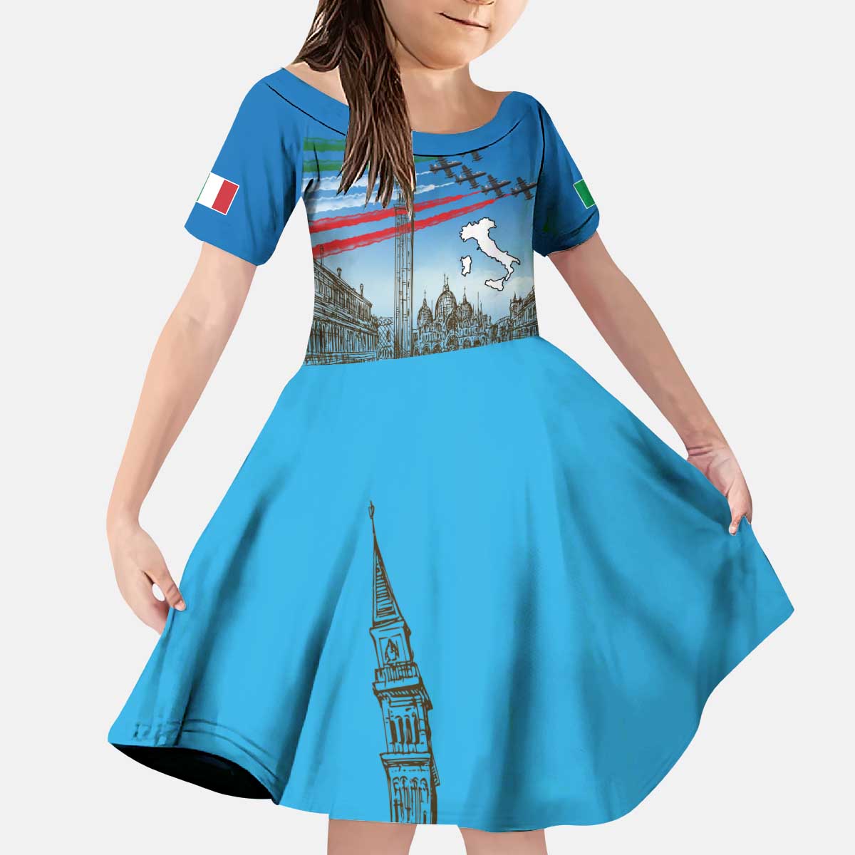 Italy Republic Day Kid Short Sleeve Dress Festa della Repubblica with Frecce Tricolori