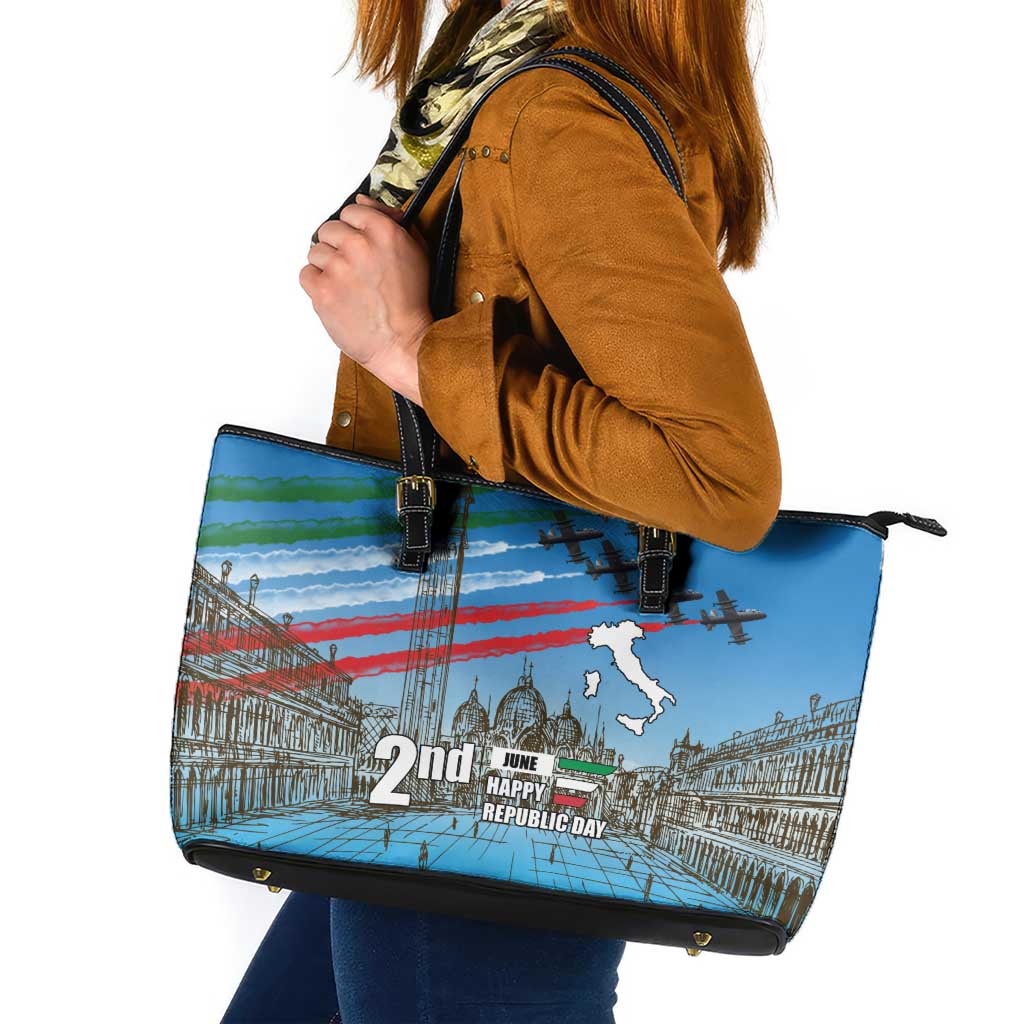 Italy Republic Day Leather Tote Bag Festa della Repubblica with Frecce Tricolori