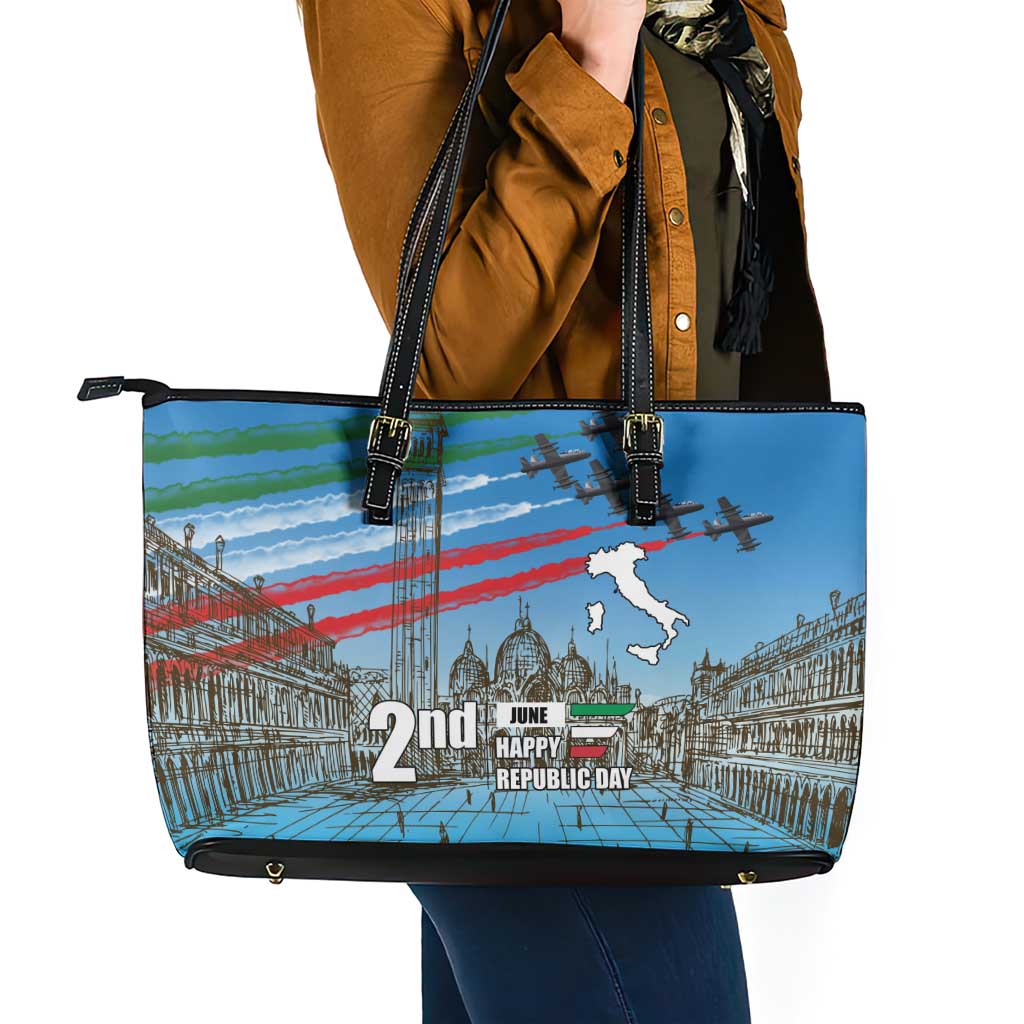 Italy Republic Day Leather Tote Bag Festa della Repubblica with Frecce Tricolori
