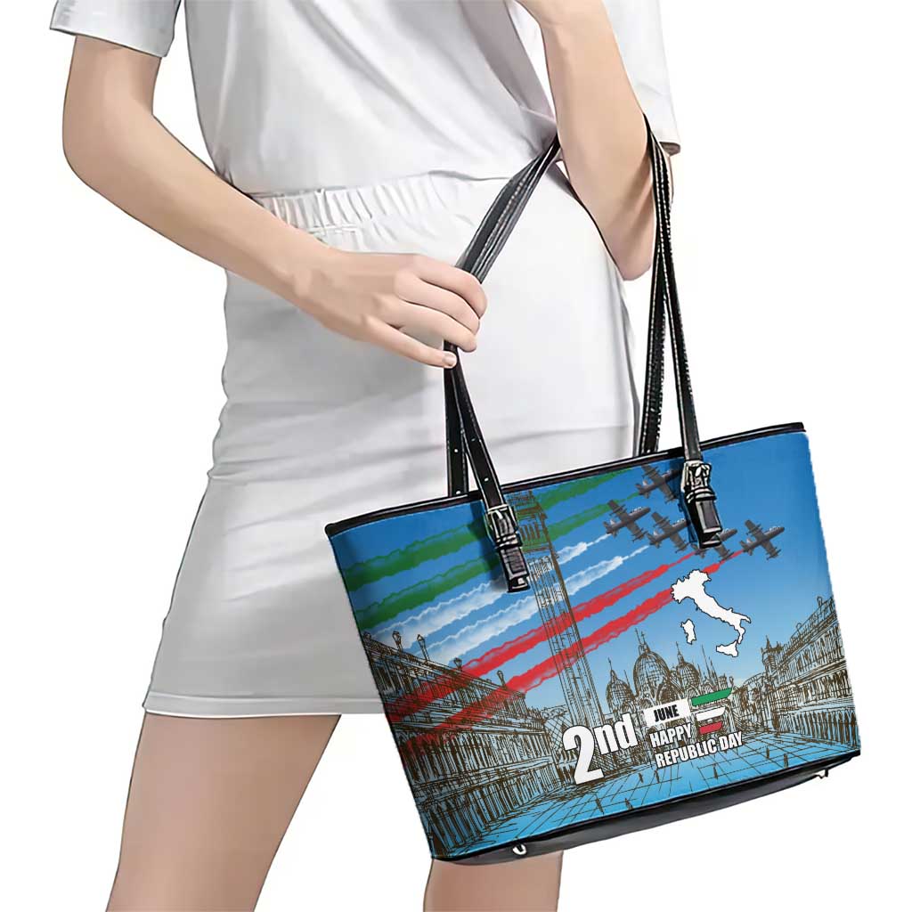 Italy Republic Day Leather Tote Bag Festa della Repubblica with Frecce Tricolori