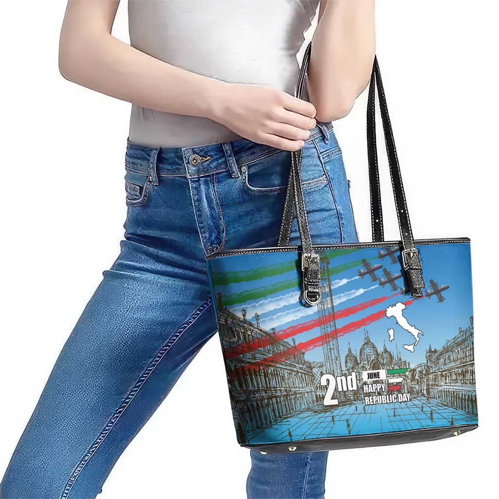 Italy Republic Day Leather Tote Bag Festa della Repubblica with Frecce Tricolori