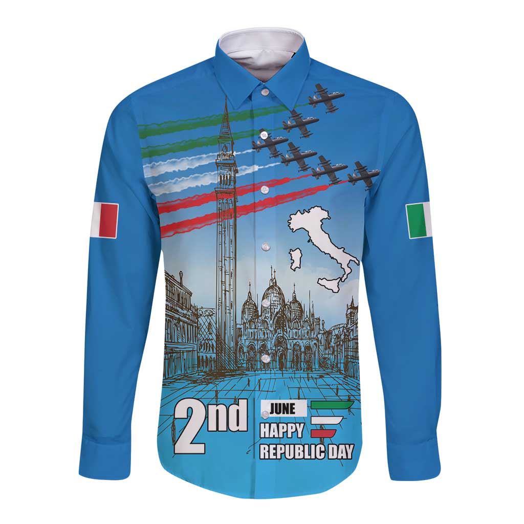 Italy Republic Day Long Sleeve Button Shirt Festa della Repubblica with Frecce Tricolori