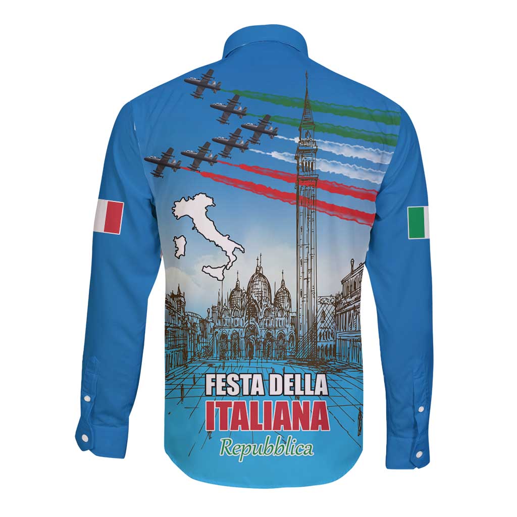 Italy Republic Day Long Sleeve Button Shirt Festa della Repubblica with Frecce Tricolori