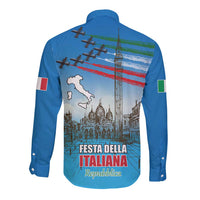 Italy Republic Day Long Sleeve Button Shirt Festa della Repubblica with Frecce Tricolori