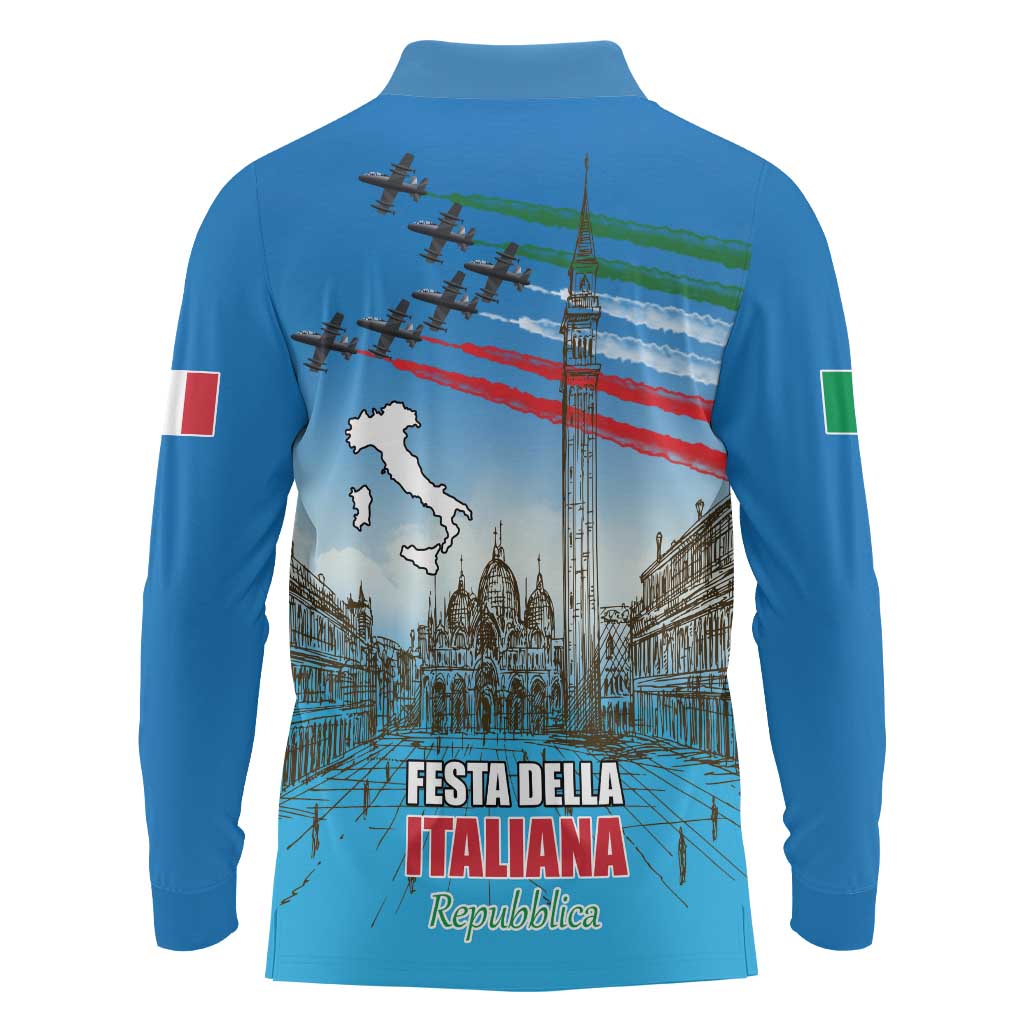 Italy Republic Day Long Sleeve Polo Shirt Festa della Repubblica with Frecce Tricolori