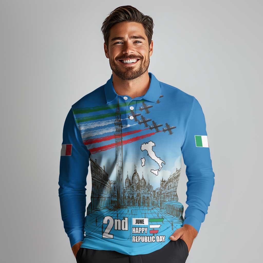 Italy Republic Day Long Sleeve Polo Shirt Festa della Repubblica with Frecce Tricolori