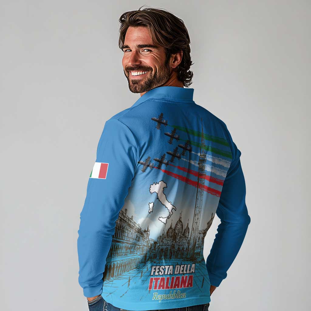 Italy Republic Day Long Sleeve Polo Shirt Festa della Repubblica with Frecce Tricolori