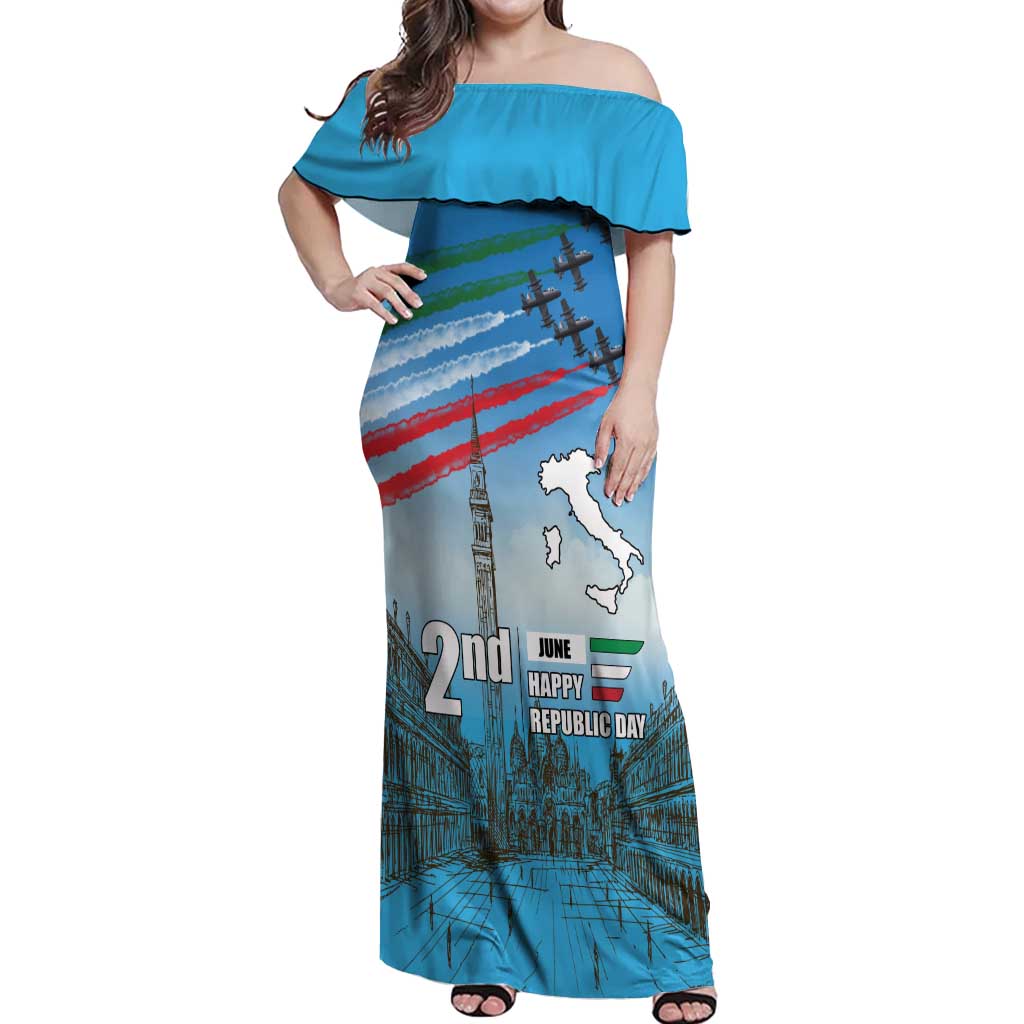 Italy Republic Day Off Shoulder Maxi Dress Festa della Repubblica with Frecce Tricolori