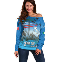 Italy Republic Day Off Shoulder Sweater Festa della Repubblica with Frecce Tricolori