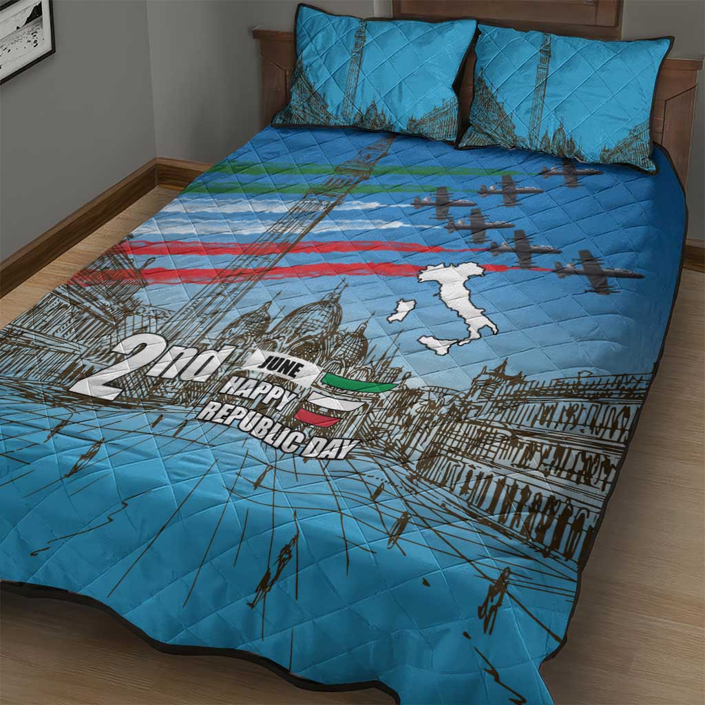 Italy Republic Day Quilt Bed Set Festa della Repubblica with Frecce Tricolori