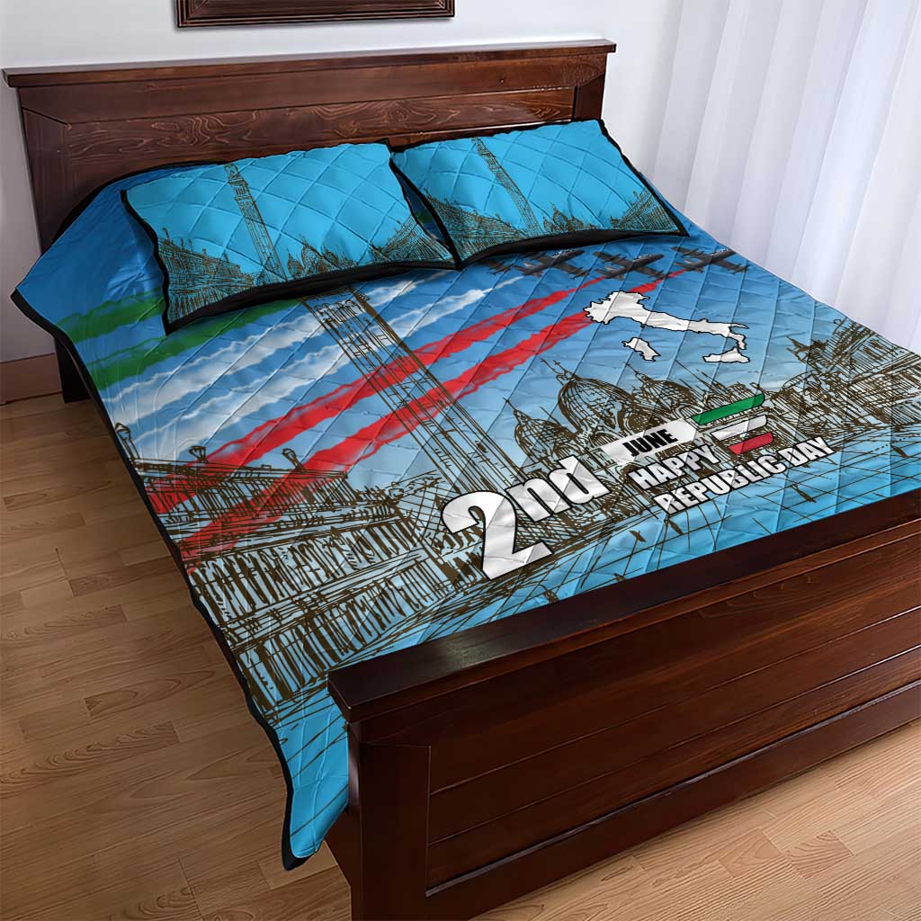 Italy Republic Day Quilt Bed Set Festa della Repubblica with Frecce Tricolori