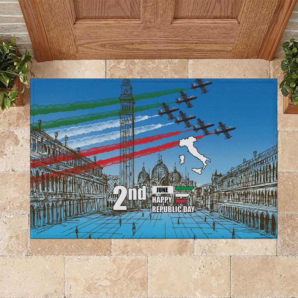 Italy Republic Day Rubber Doormat Festa della Repubblica with Frecce Tricolori