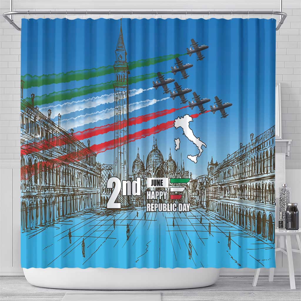 Italy Republic Day Shower Curtain Festa della Repubblica with Frecce Tricolori