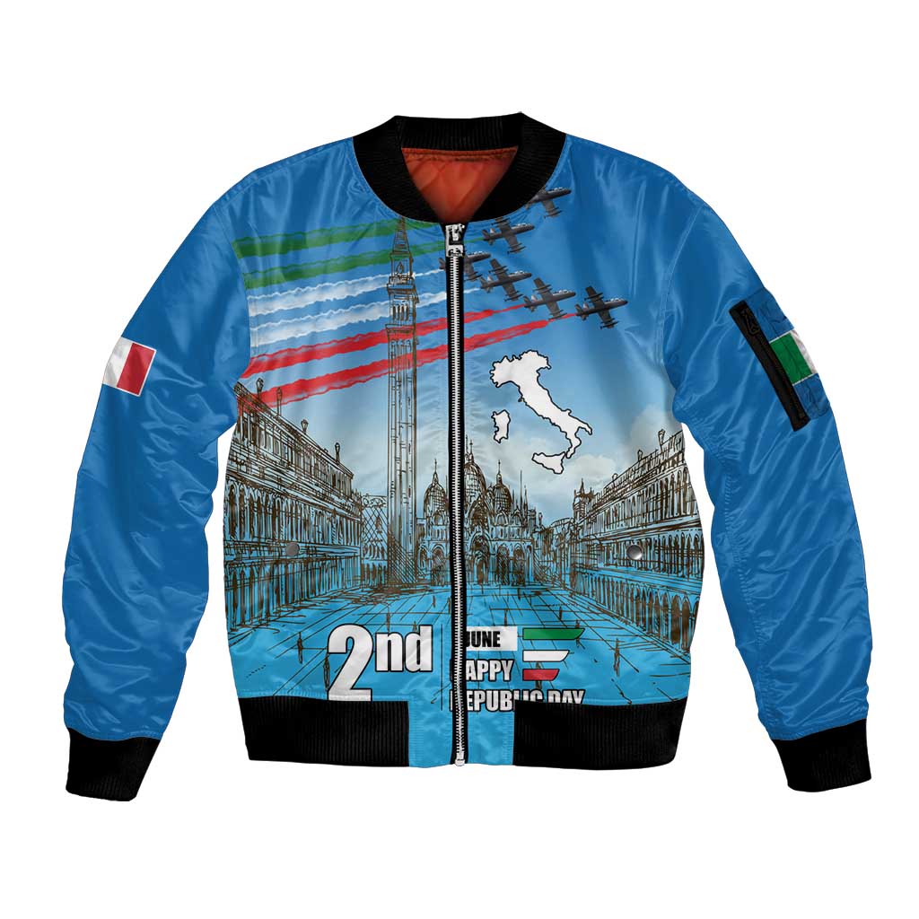 Italy Republic Day Sleeve Zip Bomber Jacket Festa della Repubblica with Frecce Tricolori