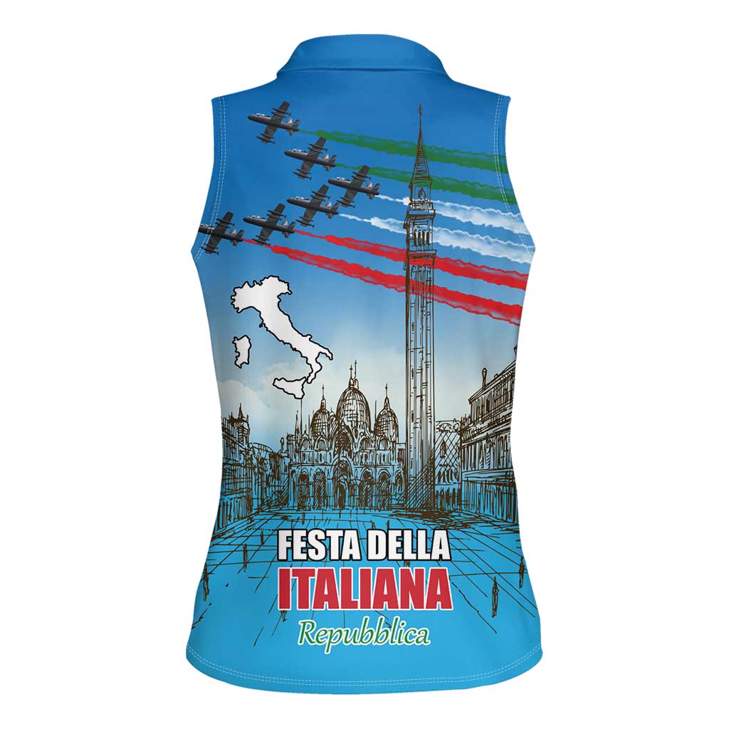 Italy Republic Day Women Sleeveless Polo Shirt Festa della Repubblica with Frecce Tricolori
