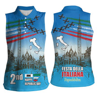 Italy Republic Day Women Sleeveless Polo Shirt Festa della Repubblica with Frecce Tricolori