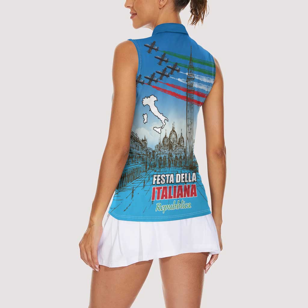 Italy Republic Day Women Sleeveless Polo Shirt Festa della Repubblica with Frecce Tricolori
