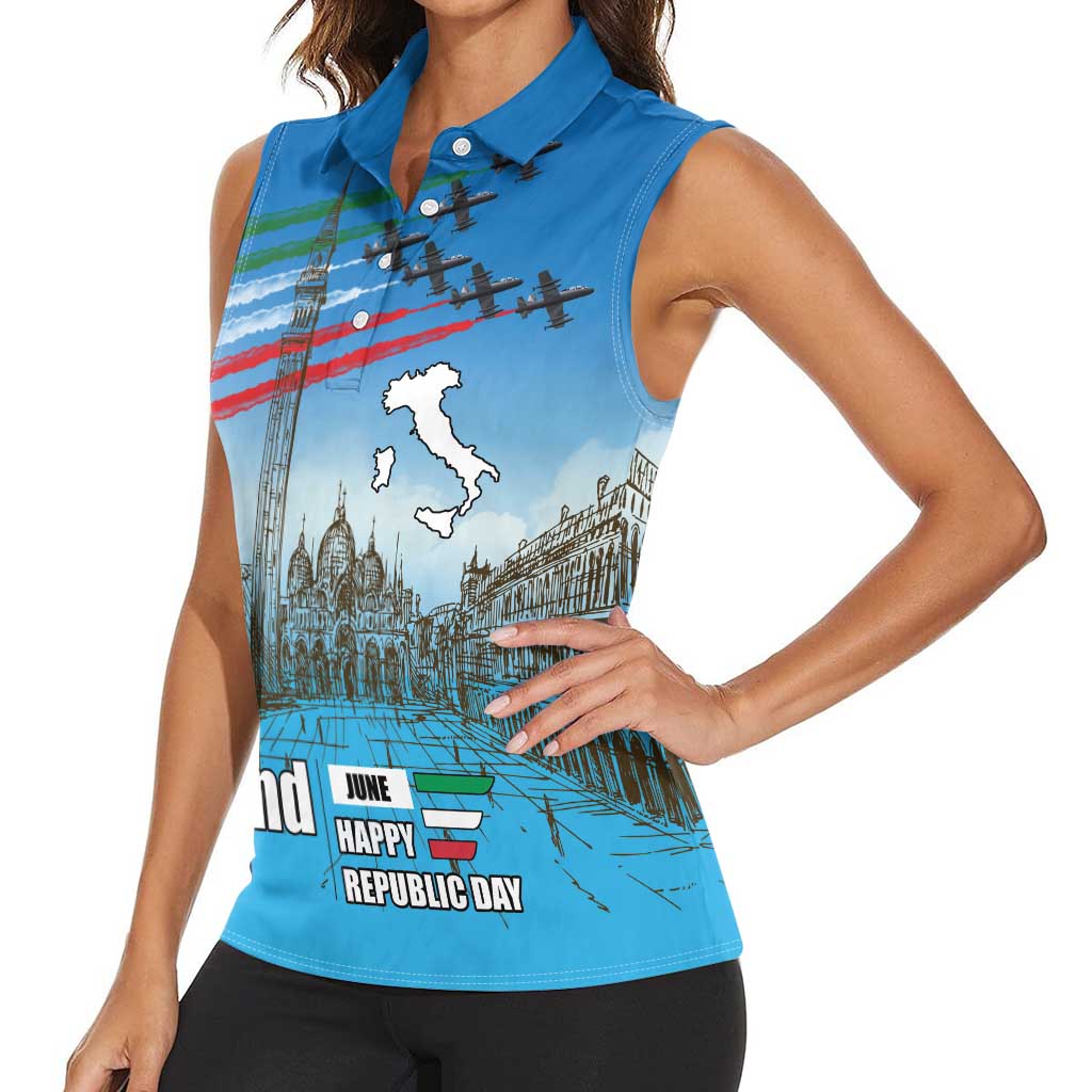 Italy Republic Day Women Sleeveless Polo Shirt Festa della Repubblica with Frecce Tricolori