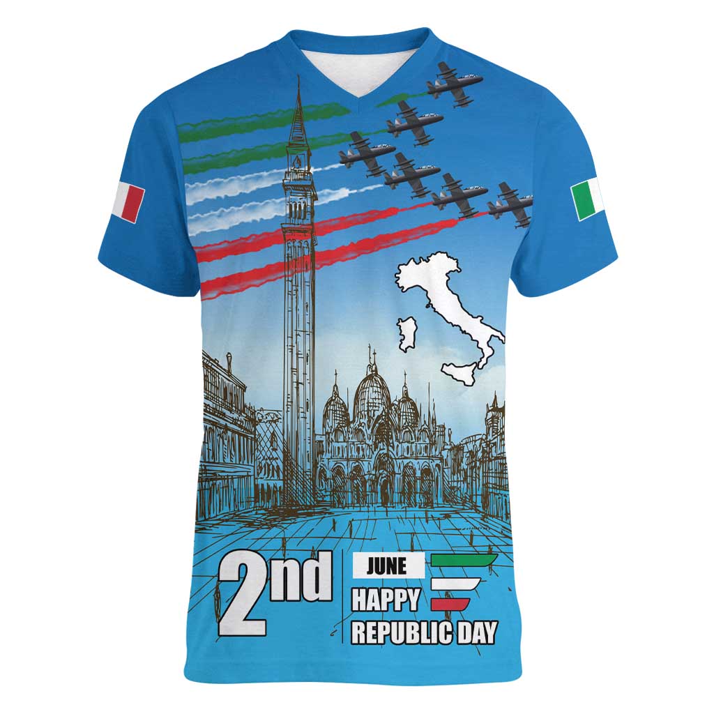 Italy Republic Day Women V-Neck T-Shirt Festa della Repubblica with Frecce Tricolori