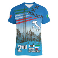 Italy Republic Day Women V-Neck T-Shirt Festa della Repubblica with Frecce Tricolori