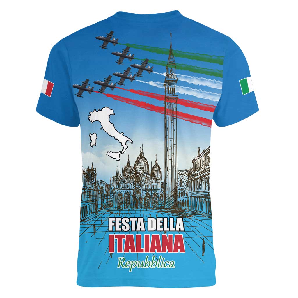 Italy Republic Day Women V-Neck T-Shirt Festa della Repubblica with Frecce Tricolori
