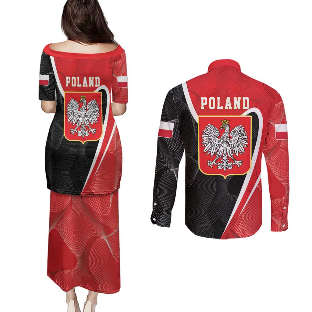 Poland White Crowned Eagle Couples Matching Puletasi and Long Sleeve Button Shirt Rzeczpospolita Polska