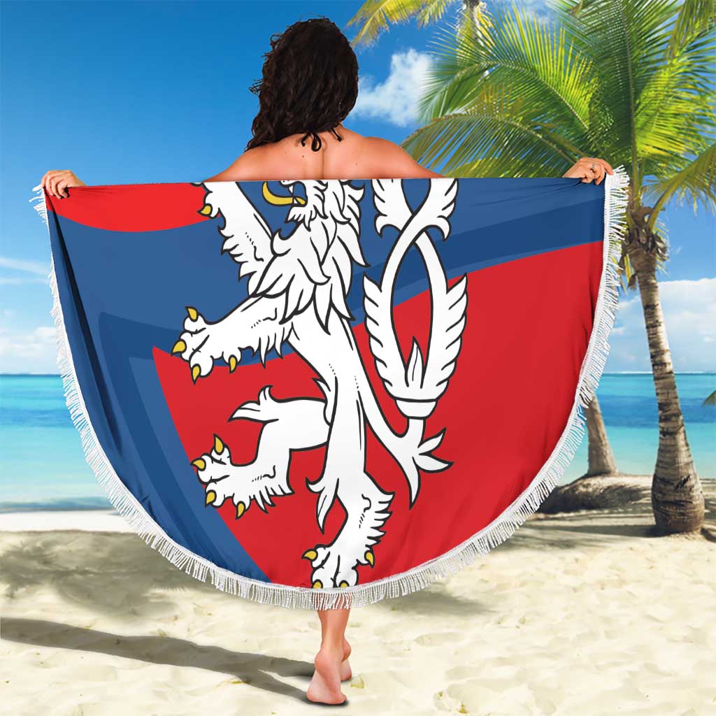 Personalized Czech Republic Coat of Arms Beach Blanket Statni Znak Ceske Republiky - Silver Double-tailed Lion