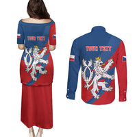 Personalized Czech Republic Coat of Arms Couples Matching Puletasi and Long Sleeve Button Shirt Statni Znak Ceske Republiky - Silver Double-tailed Lion