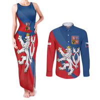 Personalized Czech Republic Coat of Arms Couples Matching Tank Maxi Dress and Long Sleeve Button Shirt Statni Znak Ceske Republiky - Silver Double-tailed Lion