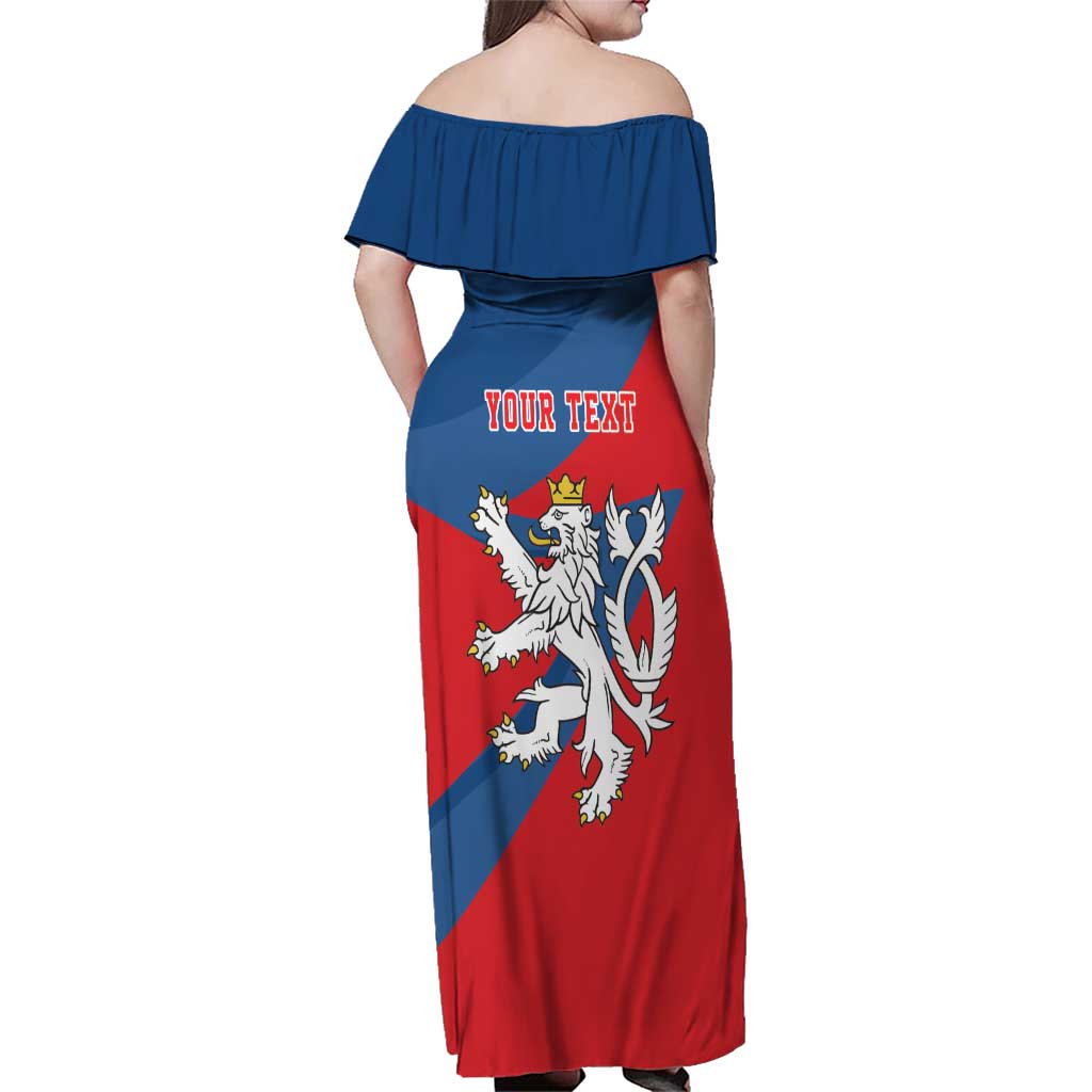 Personalized Czech Republic Coat of Arms Family Matching Off Shoulder Maxi Dress and Hawaiian Shirt Statni Znak Ceske Republiky - Silver Double-tailed Lion