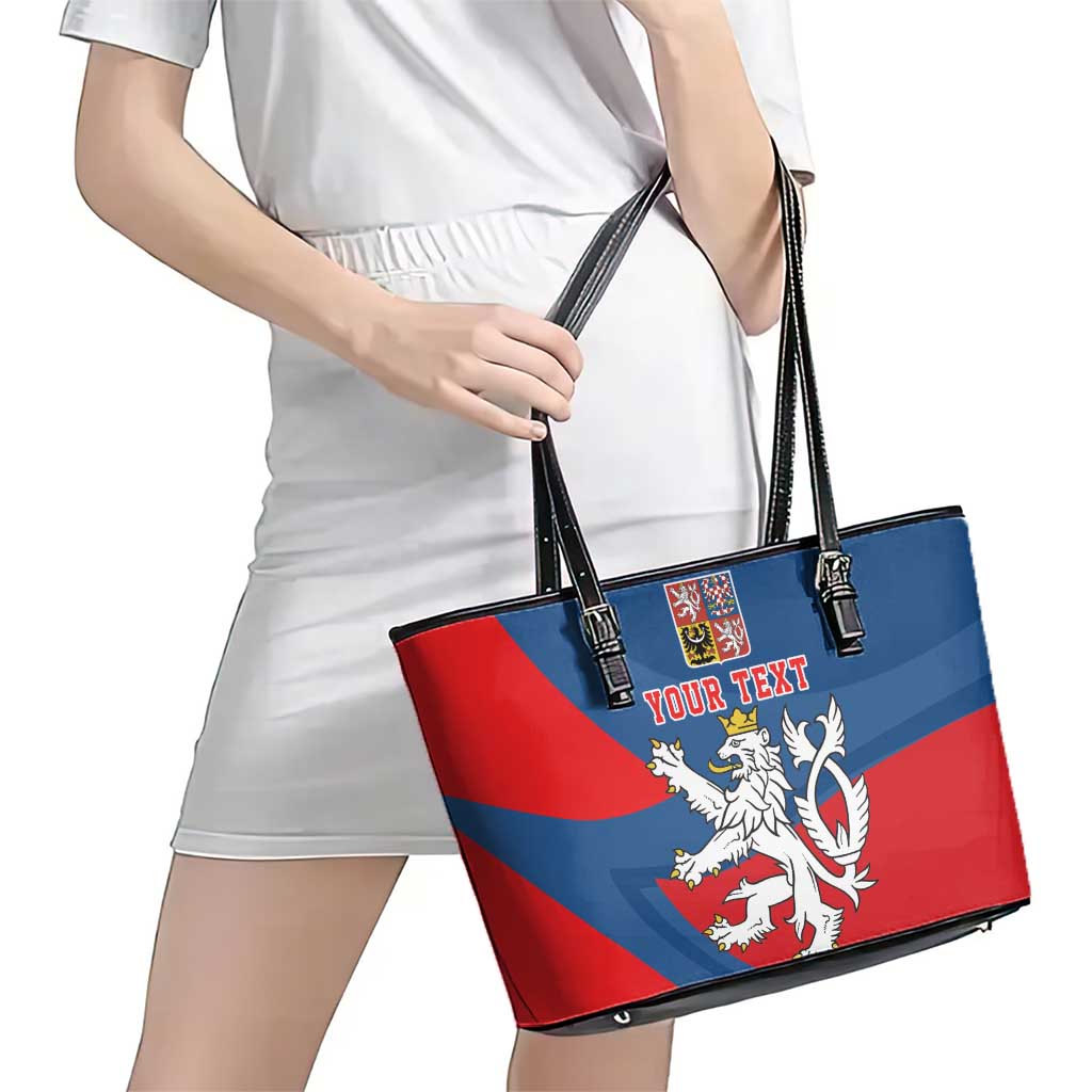 Personalized Czech Republic Coat of Arms Leather Tote Bag Statni Znak Ceske Republiky - Silver Double-tailed Lion