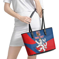 Personalized Czech Republic Coat of Arms Leather Tote Bag Statni Znak Ceske Republiky - Silver Double-tailed Lion