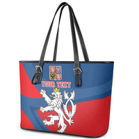 Personalized Czech Republic Coat of Arms Leather Tote Bag Statni Znak Ceske Republiky - Silver Double-tailed Lion