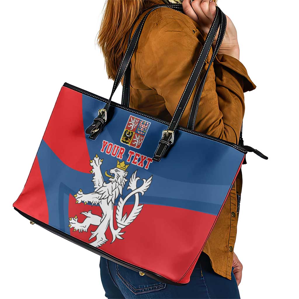 Personalized Czech Republic Coat of Arms Leather Tote Bag Statni Znak Ceske Republiky - Silver Double-tailed Lion