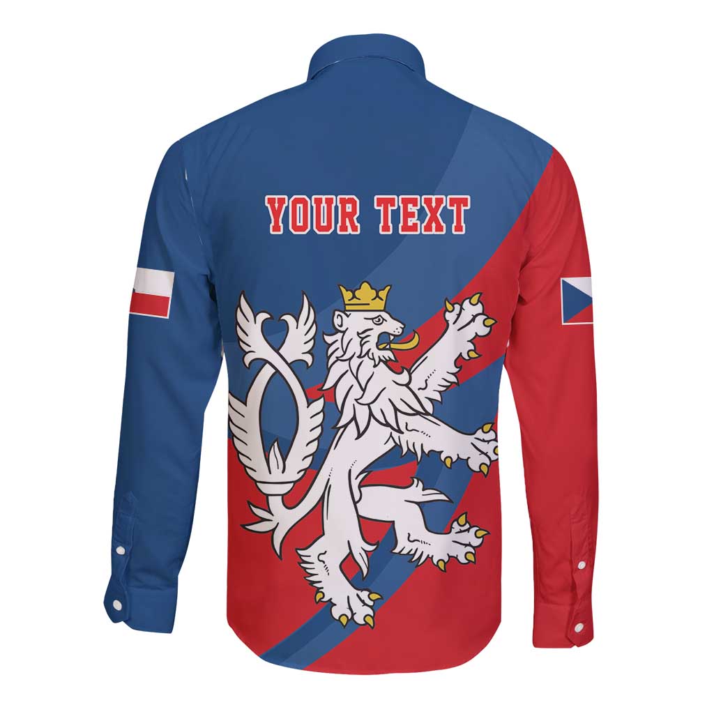 Personalized Czech Republic Coat of Arms Long Sleeve Button Shirt Statni Znak Ceske Republiky - Silver Double-tailed Lion