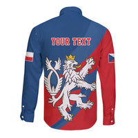 Personalized Czech Republic Coat of Arms Long Sleeve Button Shirt Statni Znak Ceske Republiky - Silver Double-tailed Lion