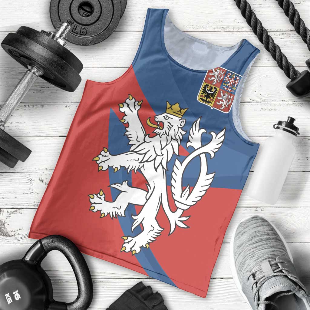 Personalized Czech Republic Coat of Arms Men Tank Top Statni Znak Ceske Republiky - Silver Double-tailed Lion LT17 - Wonder Print Shop