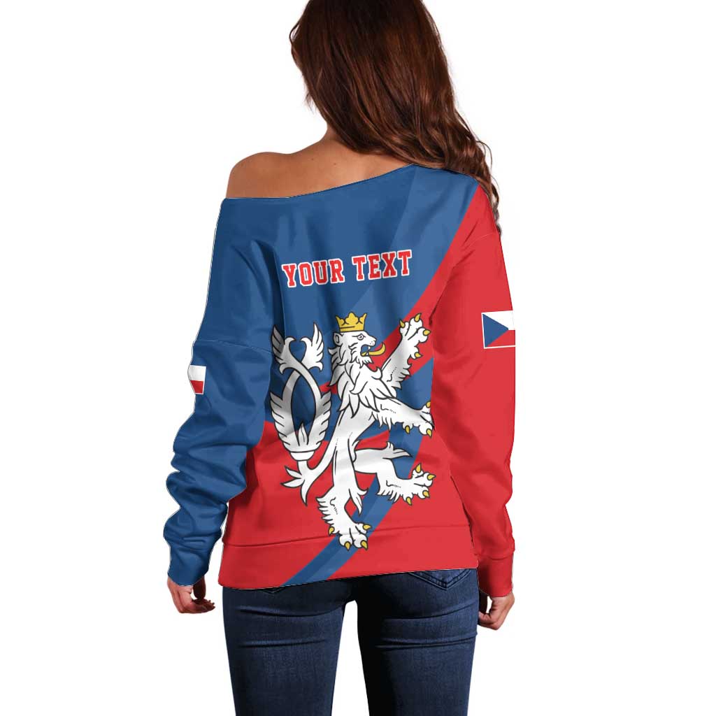 Personalized Czech Republic Coat of Arms Off Shoulder Sweater Statni Znak Ceske Republiky - Silver Double-tailed Lion LT17 - Wonder Print Shop